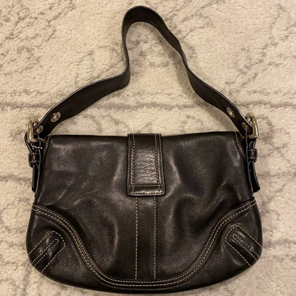 Coach Black Leather Shoulder Bag with Silver Hardware